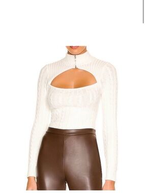 Superdown Black Cable-Knit Half-Zip Turtleneck Sweater from Revolve